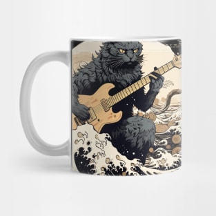 Cat guitar Kanagawa Wave Mug